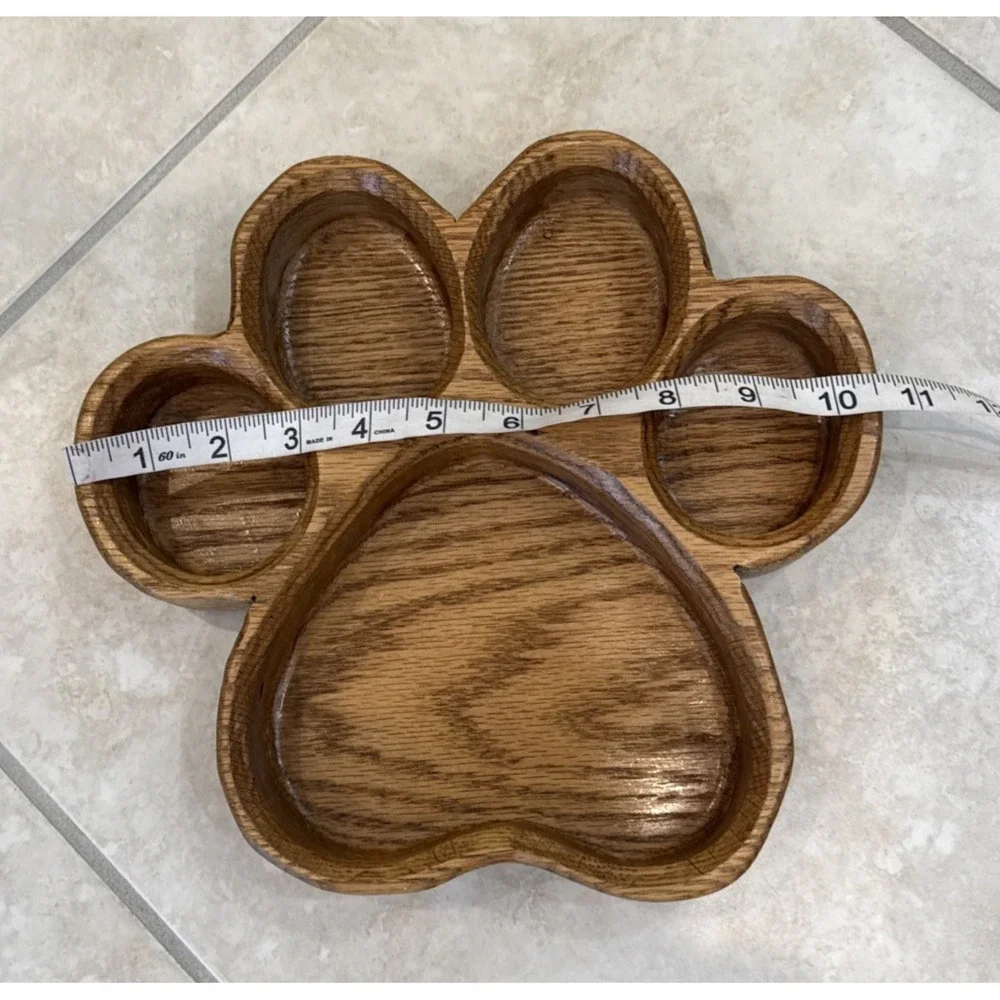 Handcrafted Wooden Paw Print Shaped Tray Catch All Bowl Serving Tray 10.5x10x1.5
